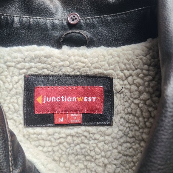 Vintage Genuine Leather Dark Brown Bomber Jacket Full Zip Sherpa Lining - Medium - Picture 8 of 11